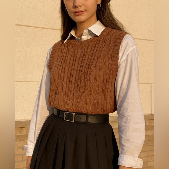 Rachel Zoe Womens Brown Chunky Cable Knit Pullover Sweater Vest sz M Minimalist - Picture 1 of 5